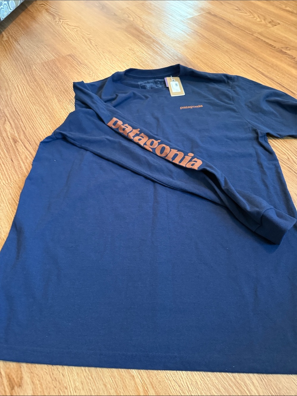 Patagonia Long Sleeve T‑Shirt Navy with Orange Logo